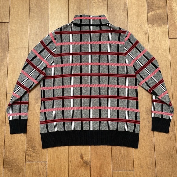 Alison Sheri plaid checkered cardigan jacket zip up L red white black collar - Picture 13 of 14